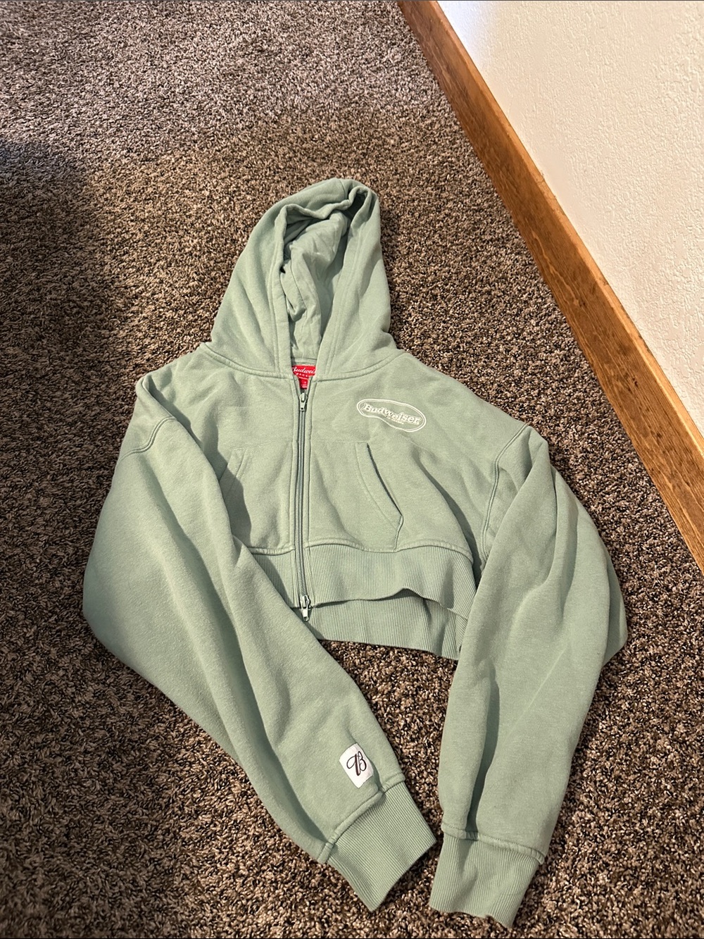PacSun Budweiser Sage Green Cropped Zip Hoodie